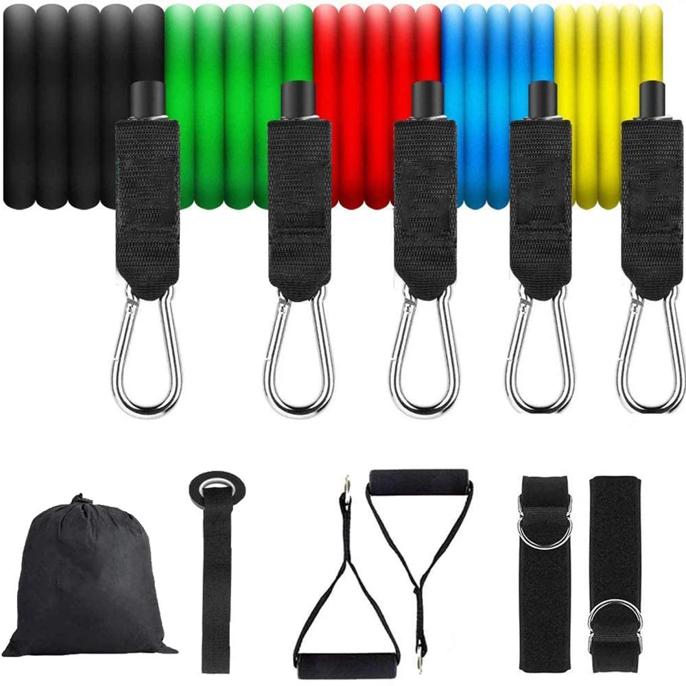 11PC Latex Resistance Bands Set – Pilates, Yoga & Fitness