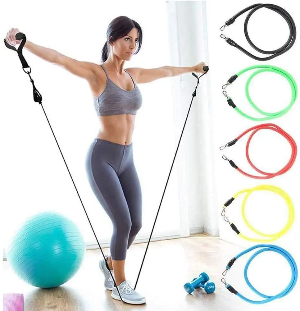 11PC Latex Resistance Bands Set – Pilates, Yoga & Fitness
