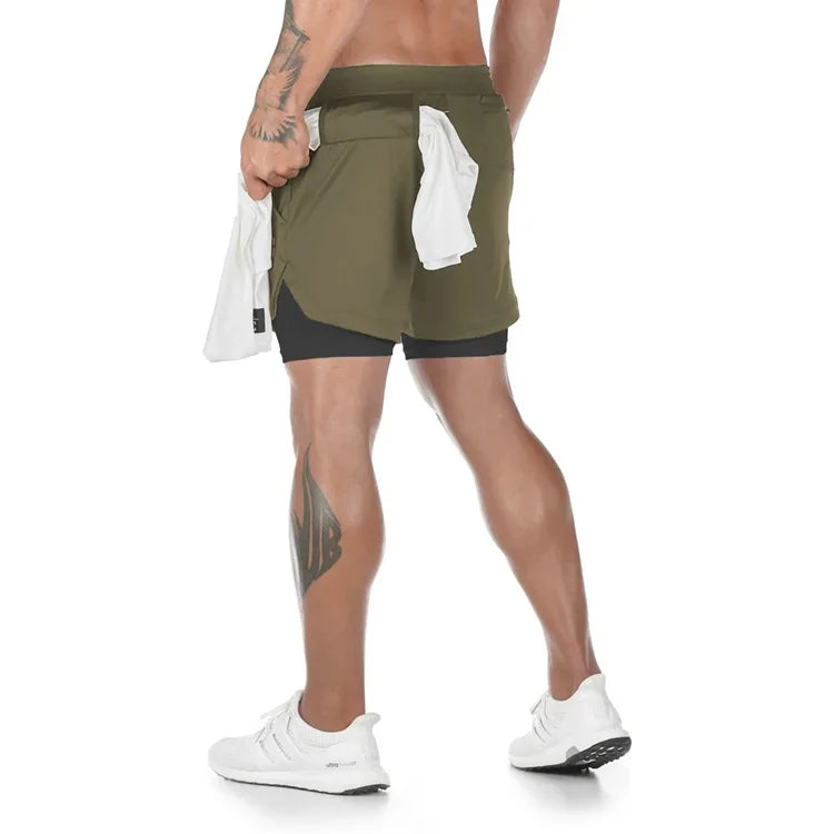 Men’s Camo 2-in-1 Running & Gym Shorts – Quick-Dry