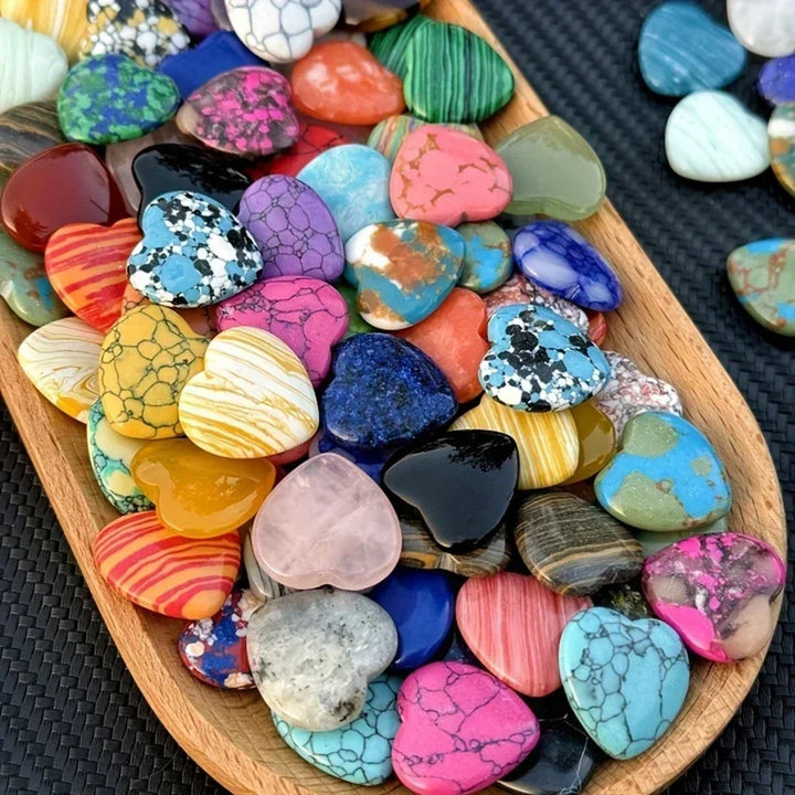 Heart Shaped Natural Crystal Stones – Amethyst & Agate Healing Crystals (10/20/30pcs, 20mm)