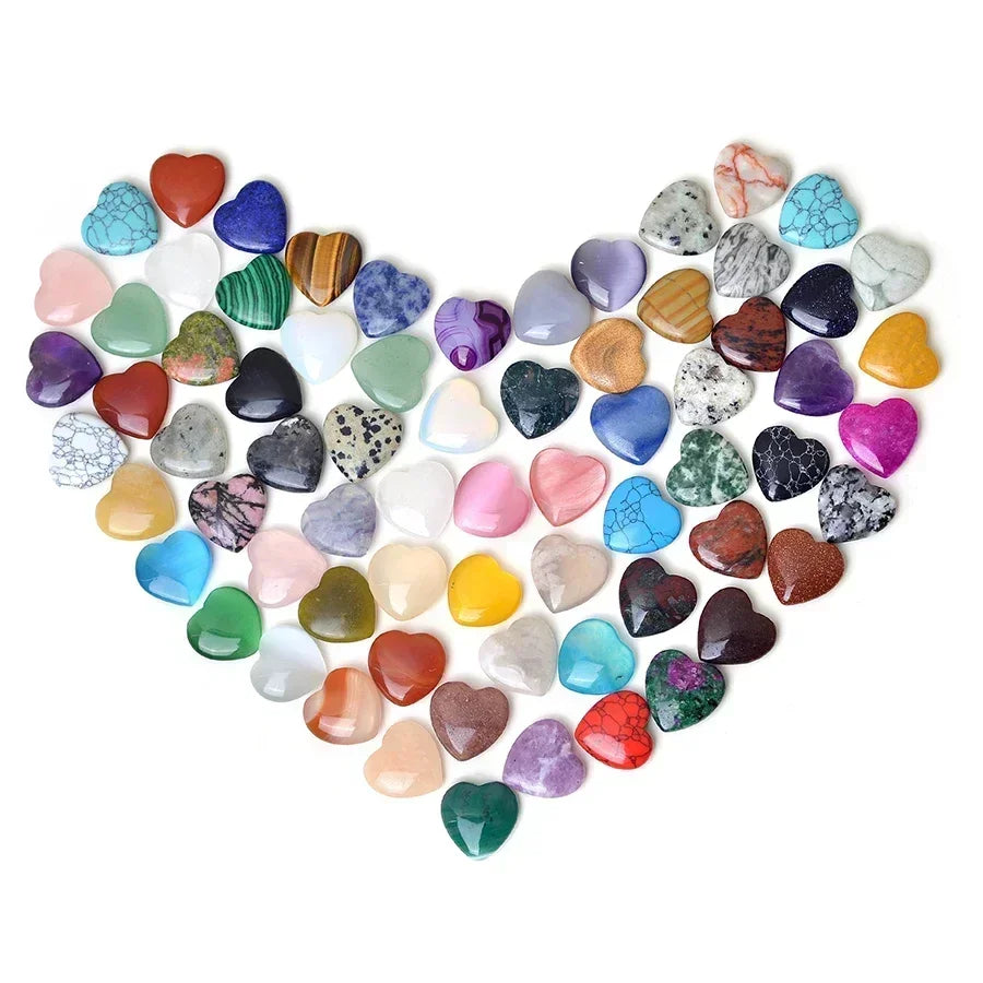 Heart Shaped Natural Crystal Stones – Amethyst & Agate Healing Crystals (10/20/30pcs, 20mm)