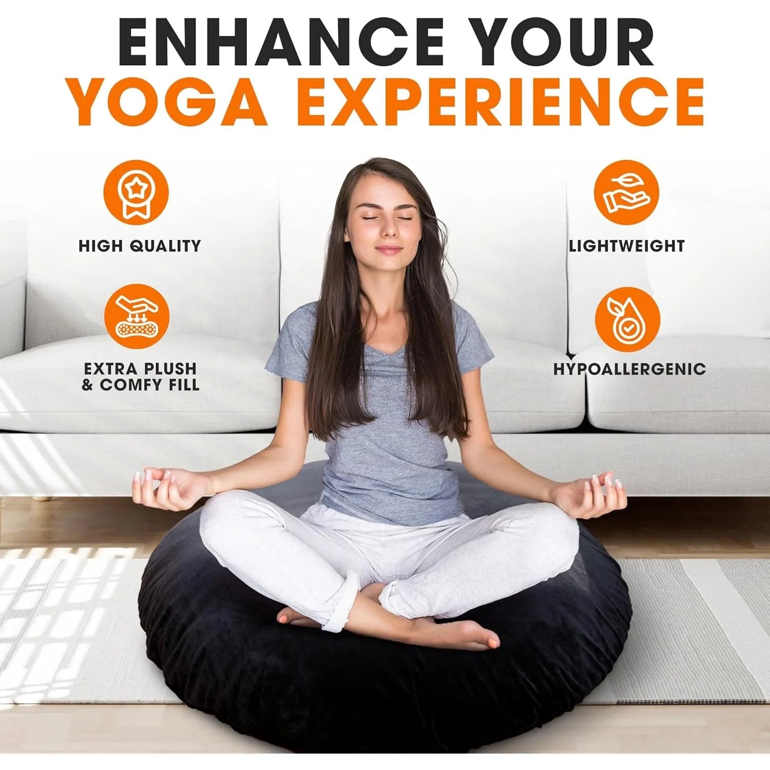 32" Round Meditation Floor Pillow – Oversized Yoga Cushion