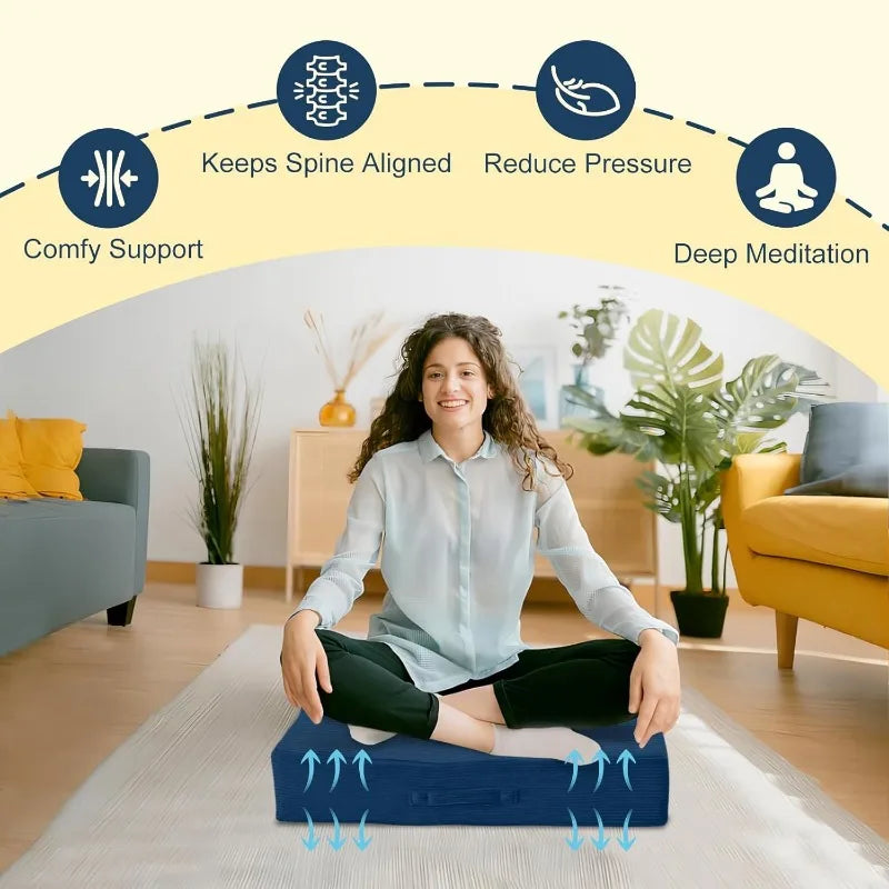 Solid Square Floor Pillows, Large Meditation Floor Pillow Seating Cushion with Thick Memory Foam & Washable Velvet Cover, 2 Pack