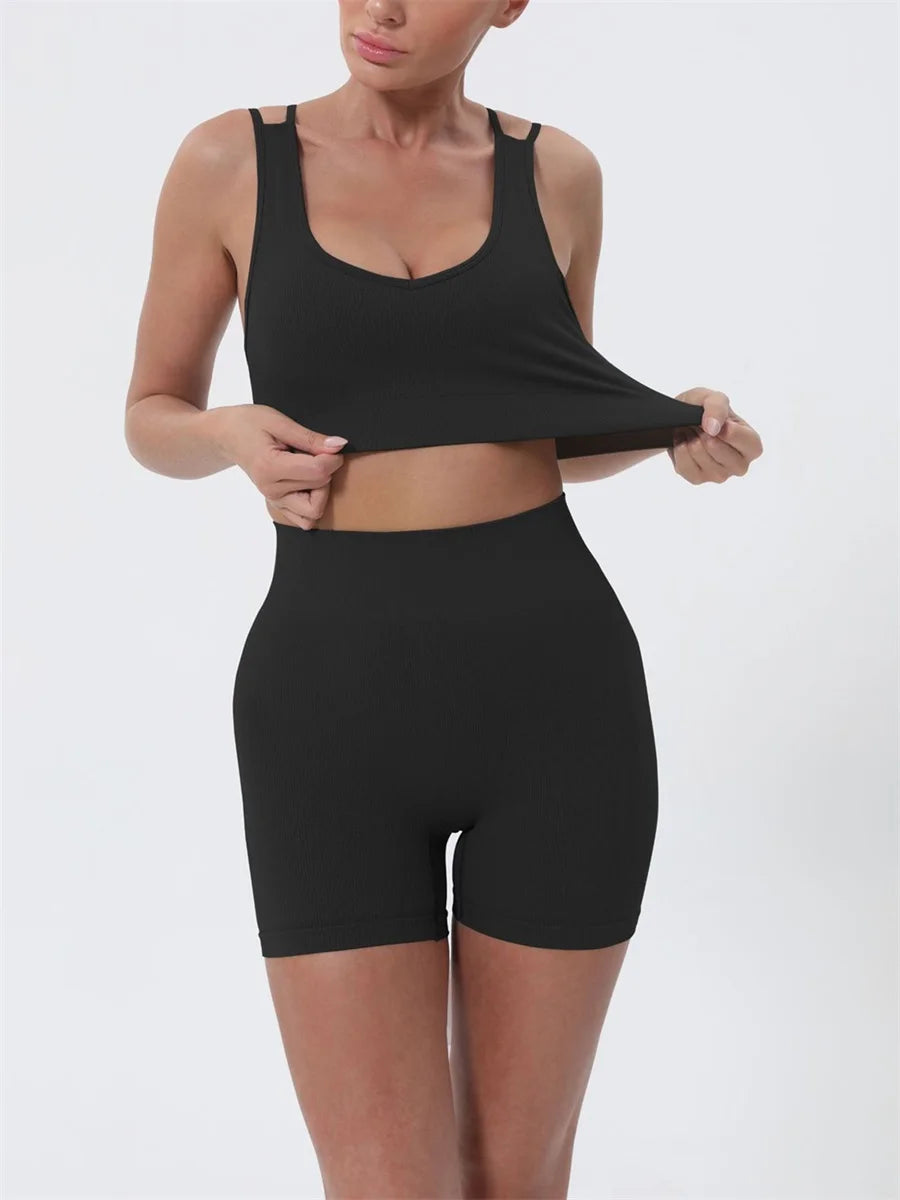 Women’s Summer 2-Piece Crop Top & High-Waist Shorts Set