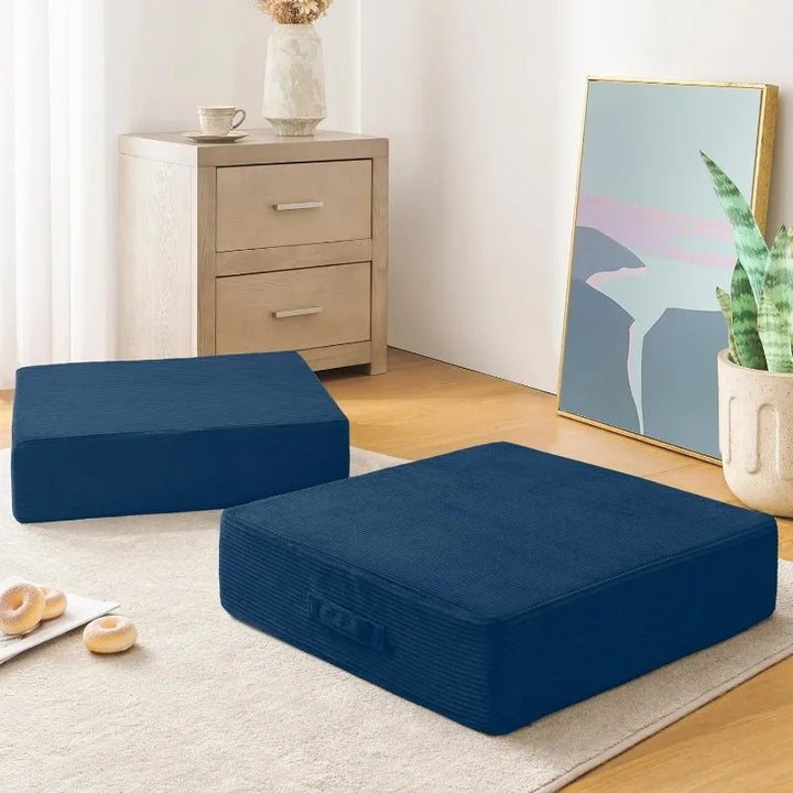 Solid Square Floor Pillows, Large Meditation Floor Pillow Seating Cushion with Thick Memory Foam & Washable Velvet Cover, 2 Pack