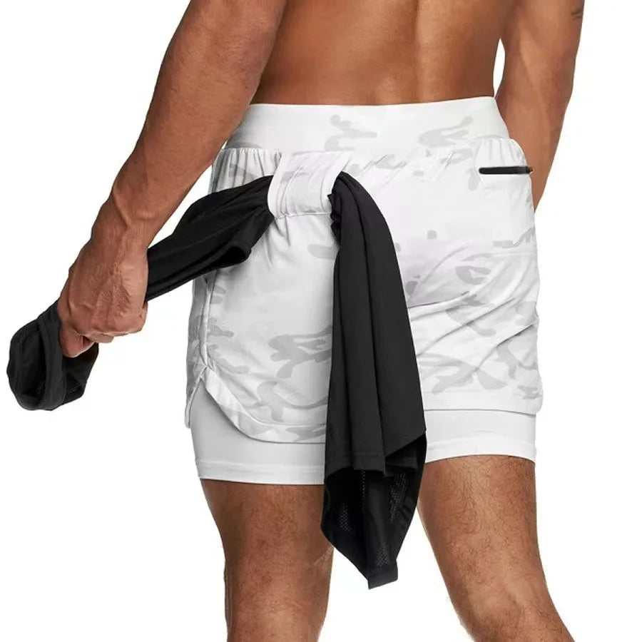 Men’s Camo 2-in-1 Running & Gym Shorts – Quick-Dry