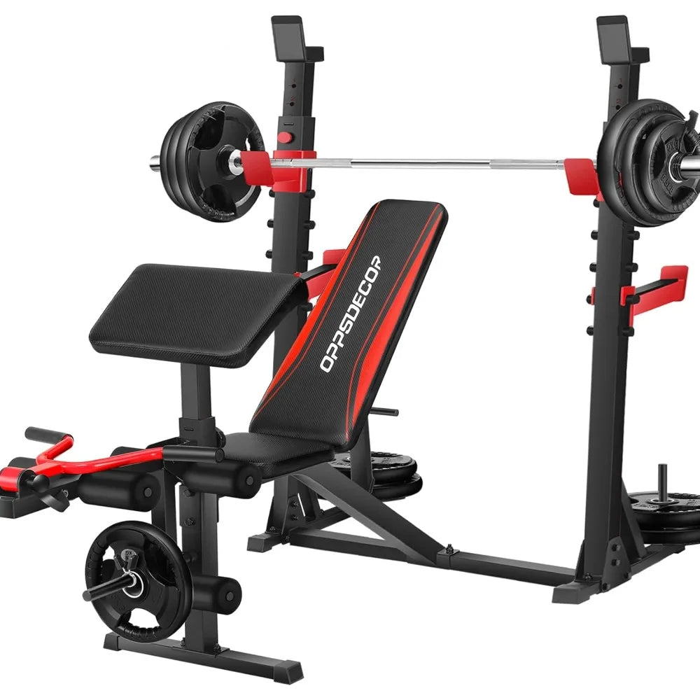 900lbs Weight Bench Set with Squat Rack & Preacher Curl Station