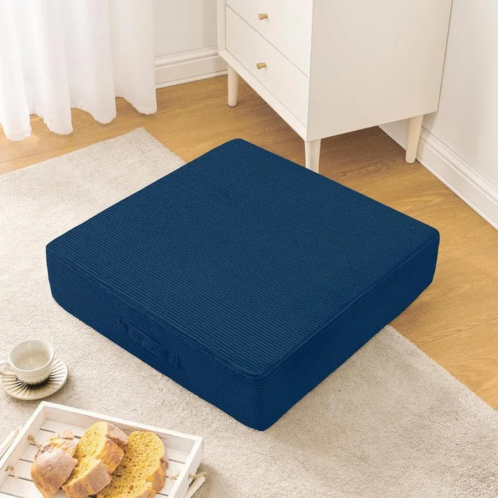 Solid Square Floor Pillows, Large Meditation Floor Pillow Seating Cushion with Thick Memory Foam & Washable Velvet Cover, 2 Pack