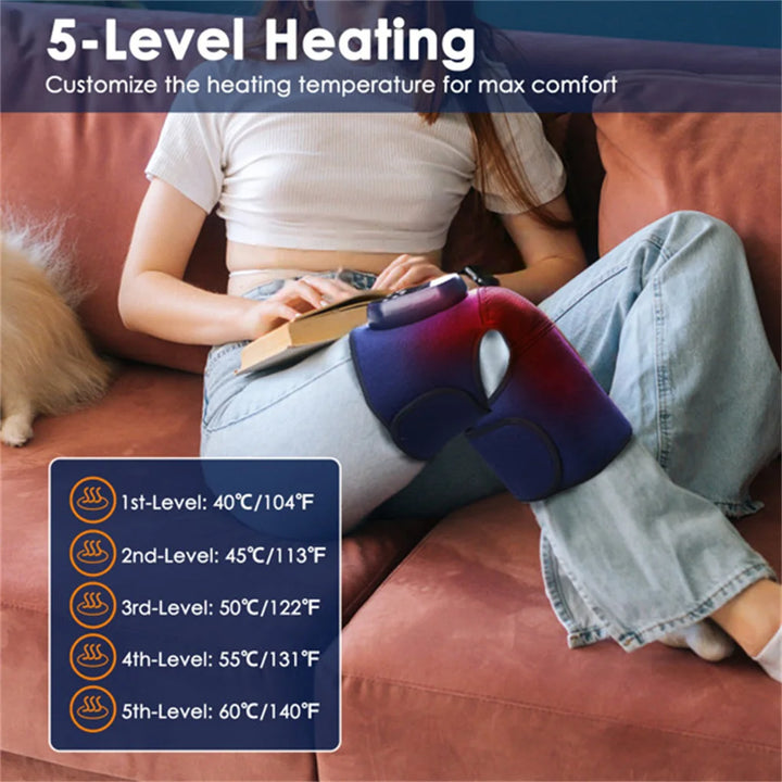 Cordless Knee Massager Heated Knee Brace Wrap Electric Knee Heating Pad with 5-Level Heating 3-Level Vibration Air Compression
