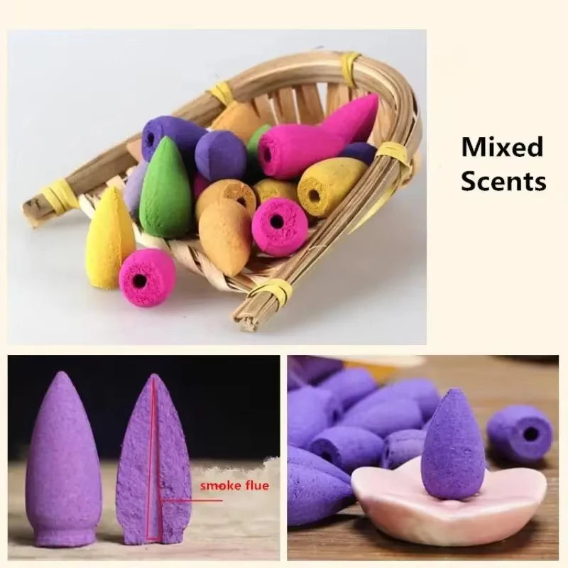 Backflow Incense Cones – Mixed Natural Scents for Waterfall Burners, Yoga & Aromatherapy Gift