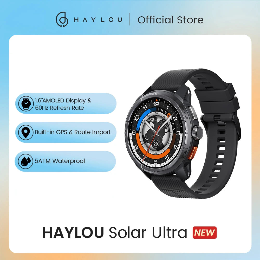 HAYLOU Solar Ultra GPS Smart Watch – 1.6" AMOLED, Bluetooth Calls, 5ATM
