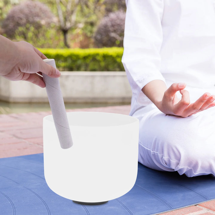 8 Inch Heart Chakra Frosted Quartz Crystal Singing Bowl Perfect for Anxiety Relief, Meditation & Mindfulness F Note