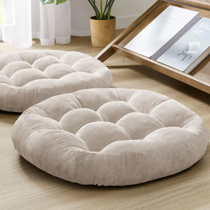 Meditation Floor Pillow Set of 2, Large Pillows Seating for Adults, Tufted Corduroy Cushion for Living Room Tatami,