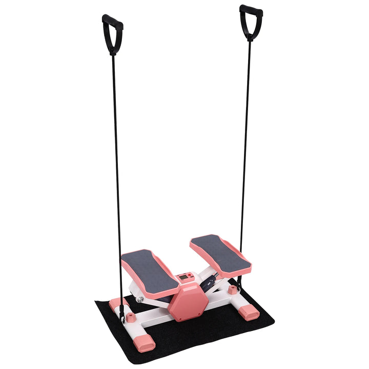 Step Fitness Machine with LCD Screen, Dual Resistance Bands for Full Body Workout, Smooth Hydraulic System, Compact Design for
