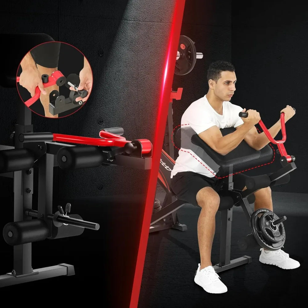 900lbs Weight Bench Set with Squat Rack & Preacher Curl Station