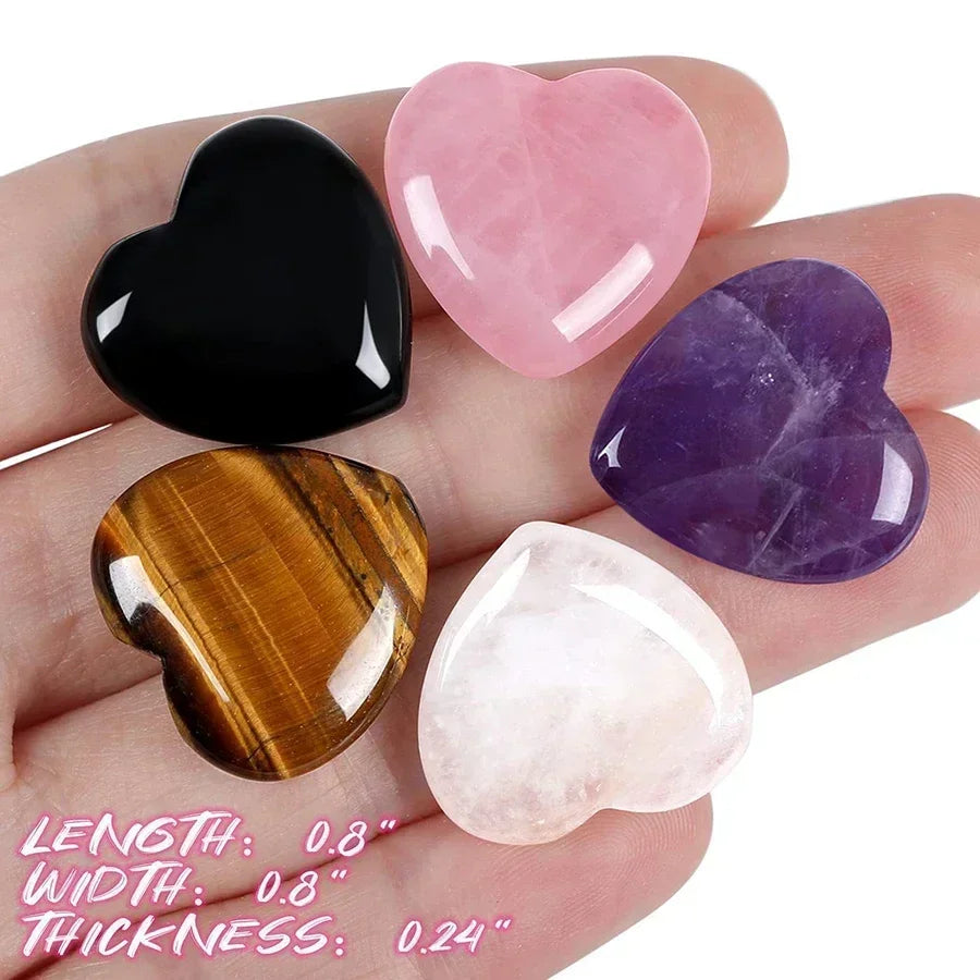 Heart Shaped Natural Crystal Stones – Amethyst & Agate Healing Crystals (10/20/30pcs, 20mm)