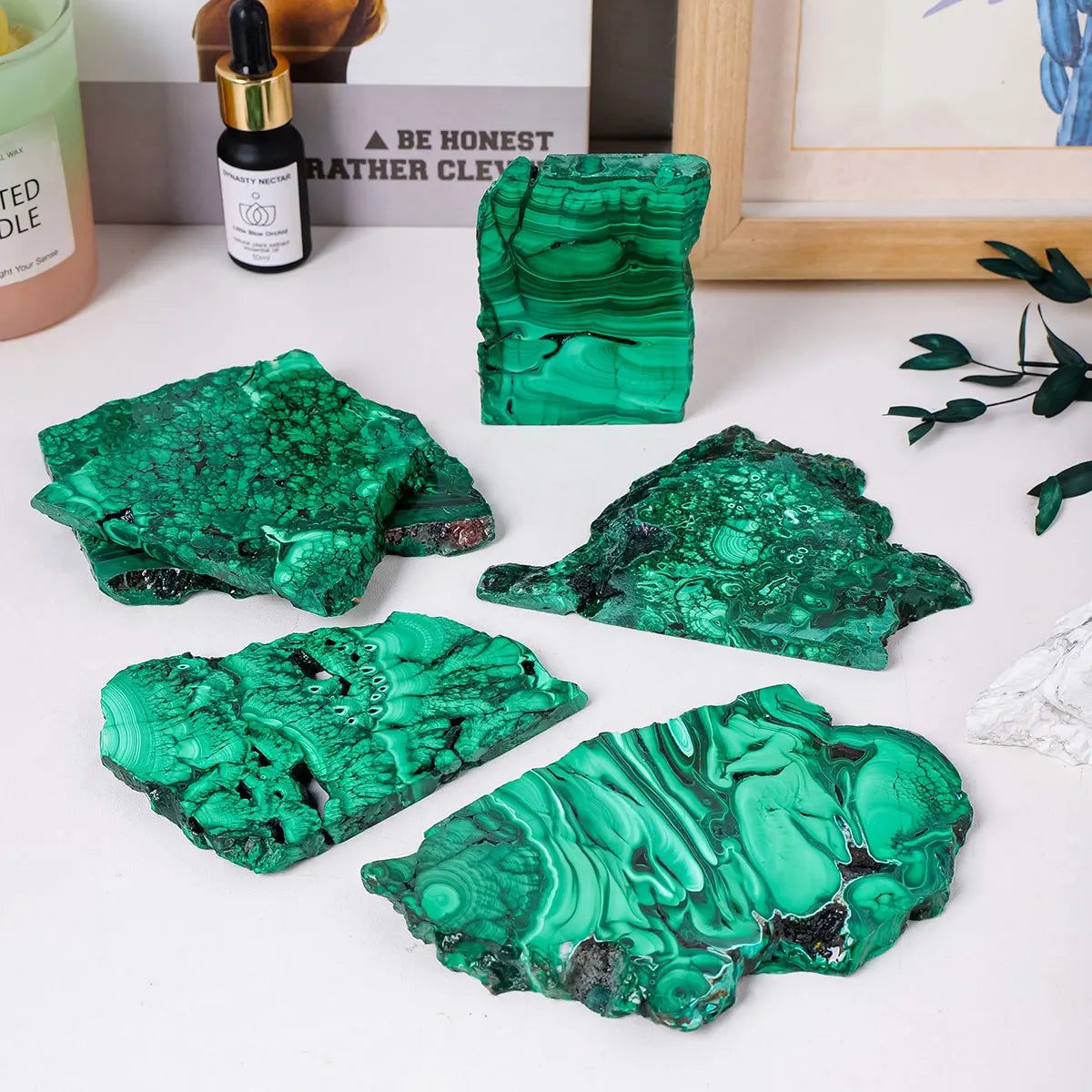 Natural Green Malachite Raw Stone – Healing Crystal Mineral Slab for Divination & Decoration