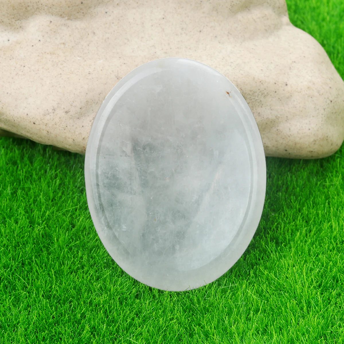 Quartz Thumb Worry Stone – Healing Crystal Oval for Chakra Energy & Meditation