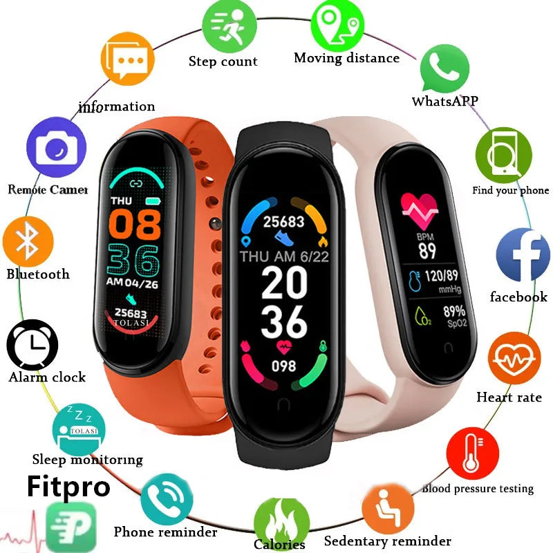 M6 Smart Watch – Fitness Bracelet with Heart & BP Monitor, Waterproof