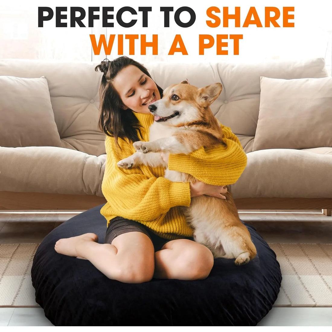 Large Floor Pillow, 32" Round Meditation Cushion, Oversized Yoga Pillow & Floor Cushions for