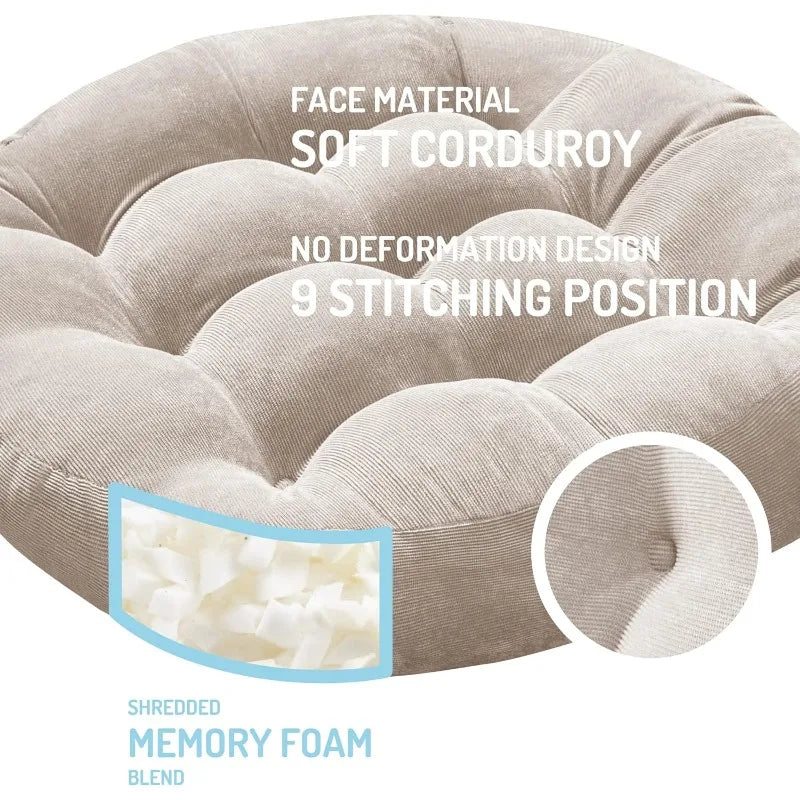 Set of 2 Meditation Floor Pillows – Tufted Corduroy Cushions