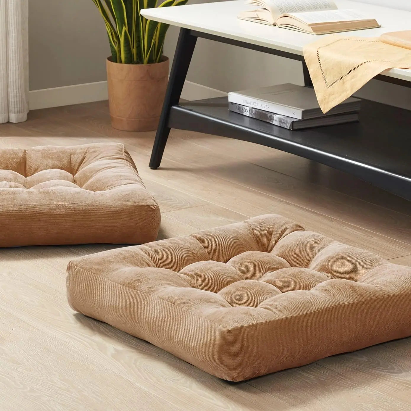 Set of 2 Meditation Floor Pillows – Tufted Corduroy Cushions