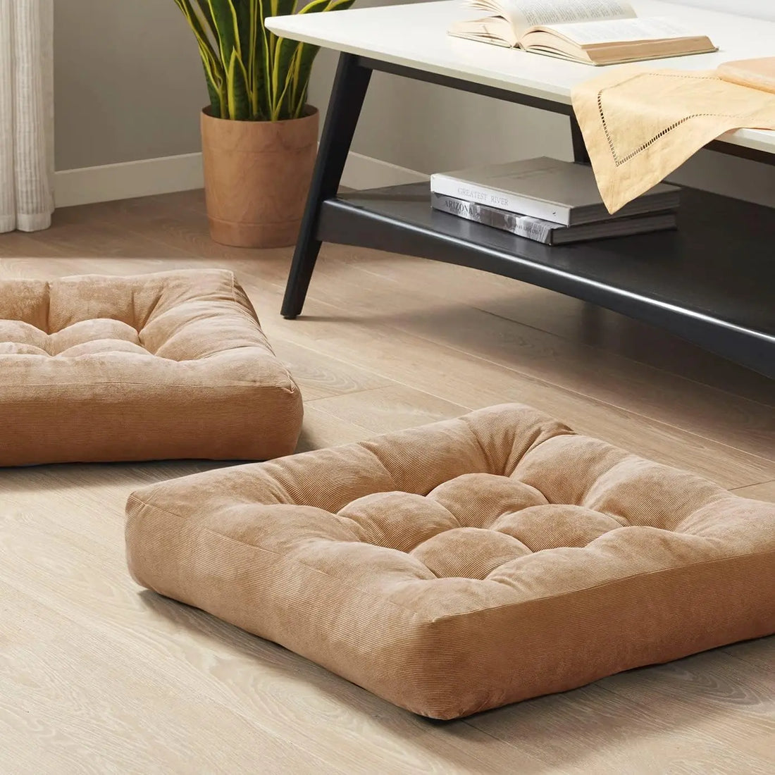 Meditation Floor Pillow Set of 2, Large Pillows Seating for Adults, Tufted Corduroy Cushion for Living Room Tatami,