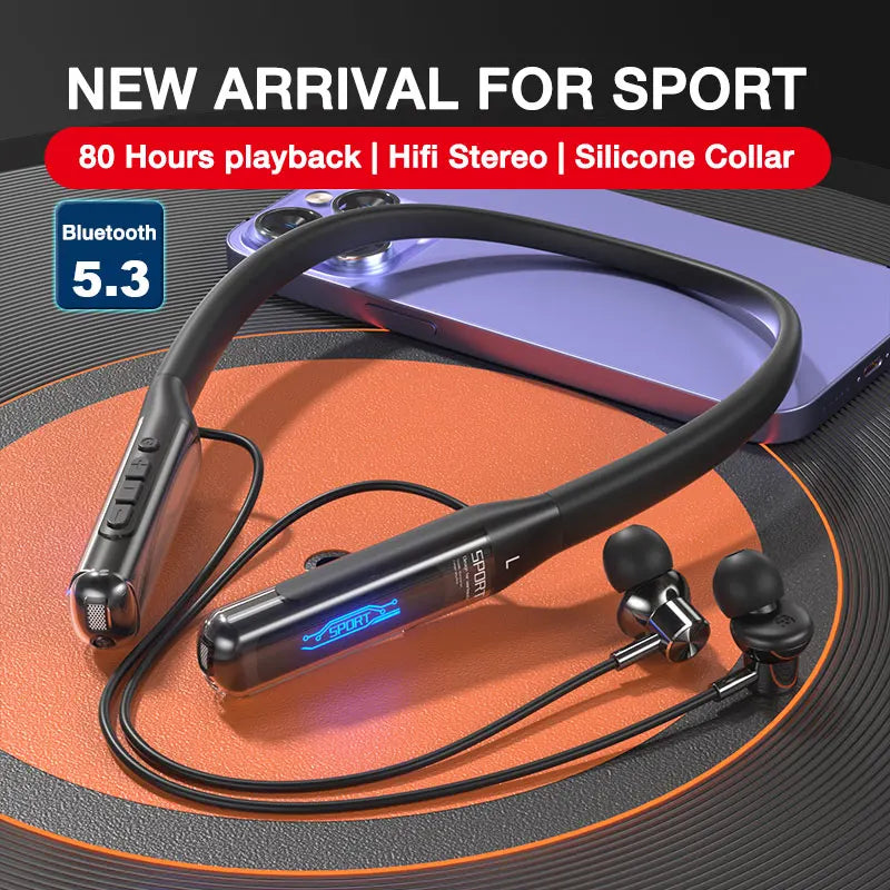 EARDECO Bluetooth Neckband Headphones – 80H Playtime, Bass Stereo