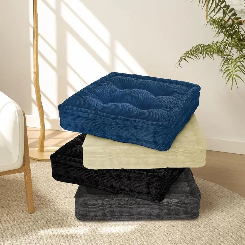 Solid Square Floor Pillows, Large Meditation Floor Pillow Seating Cushion with Thick Memory Foam & Washable Velvet Cover, 2 Pack