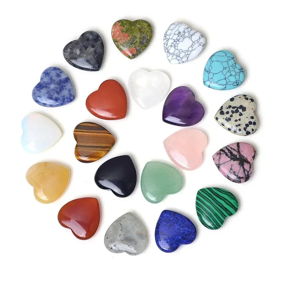 Heart Shaped Natural Crystal Stones – Amethyst & Agate Healing Crystals (10/20/30pcs, 20mm)