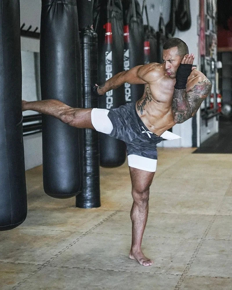 Men’s Camo 2-in-1 Running & Gym Shorts – Quick-Dry