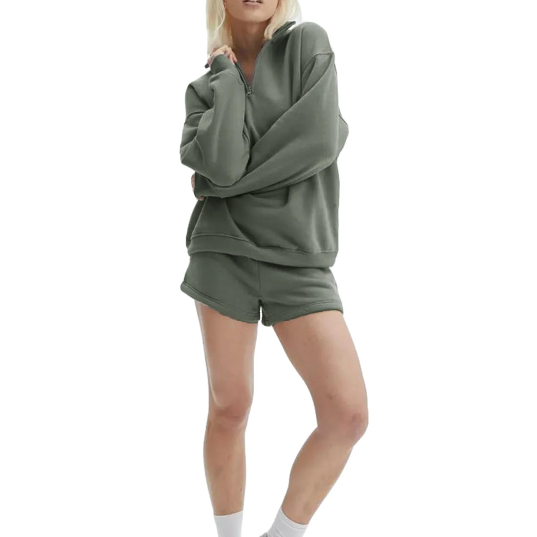 Women’s Long Sleeve Zipped Sweatshirt & Shorts Set – Activewear