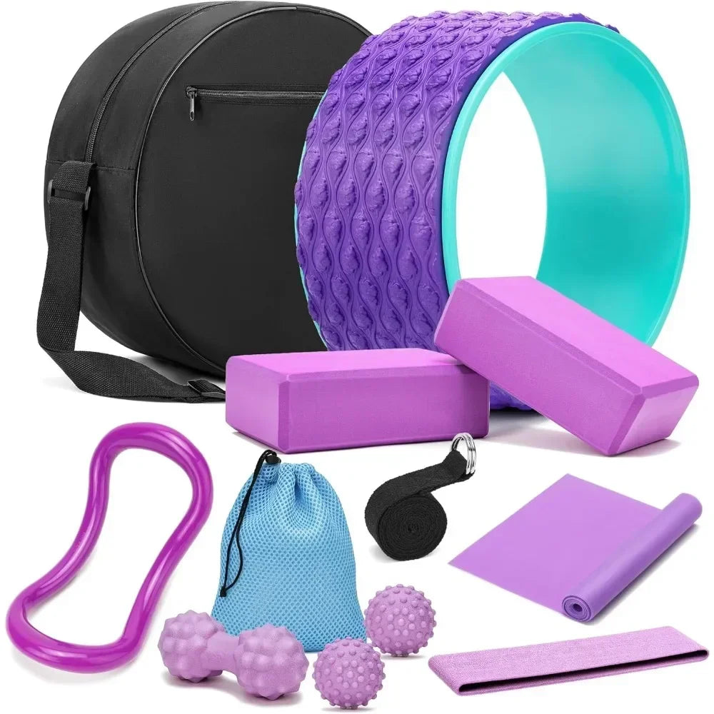 12-in-1 Yoga Wheel Set with Back Roller, Blocks, Ring & Strap