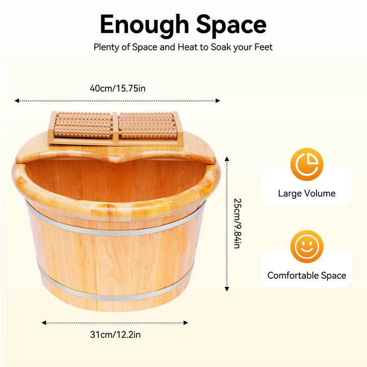 Cedar Wood Foot Bath Bucket with Lid Massage Roller Heat Preservation for Home Spa Relaxation