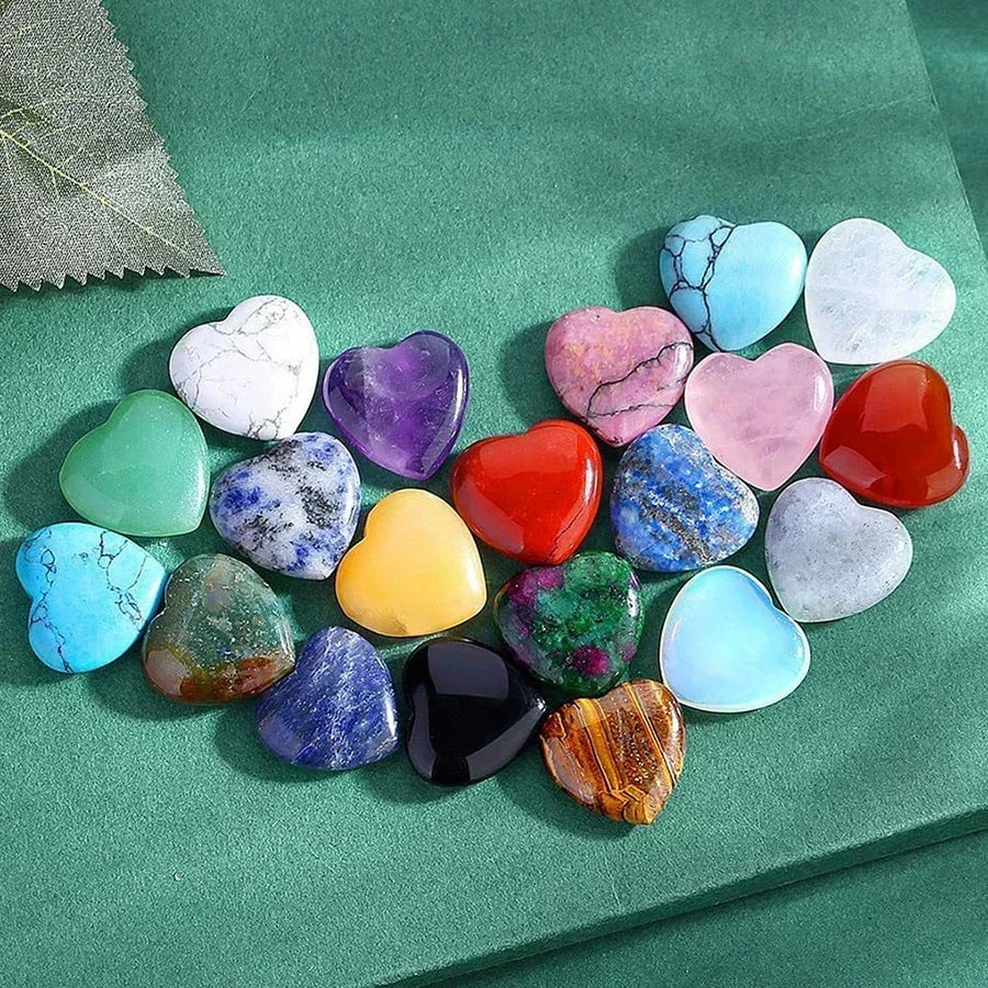Heart Shaped Natural Crystal Stones – Amethyst & Agate Healing Crystals (10/20/30pcs, 20mm)