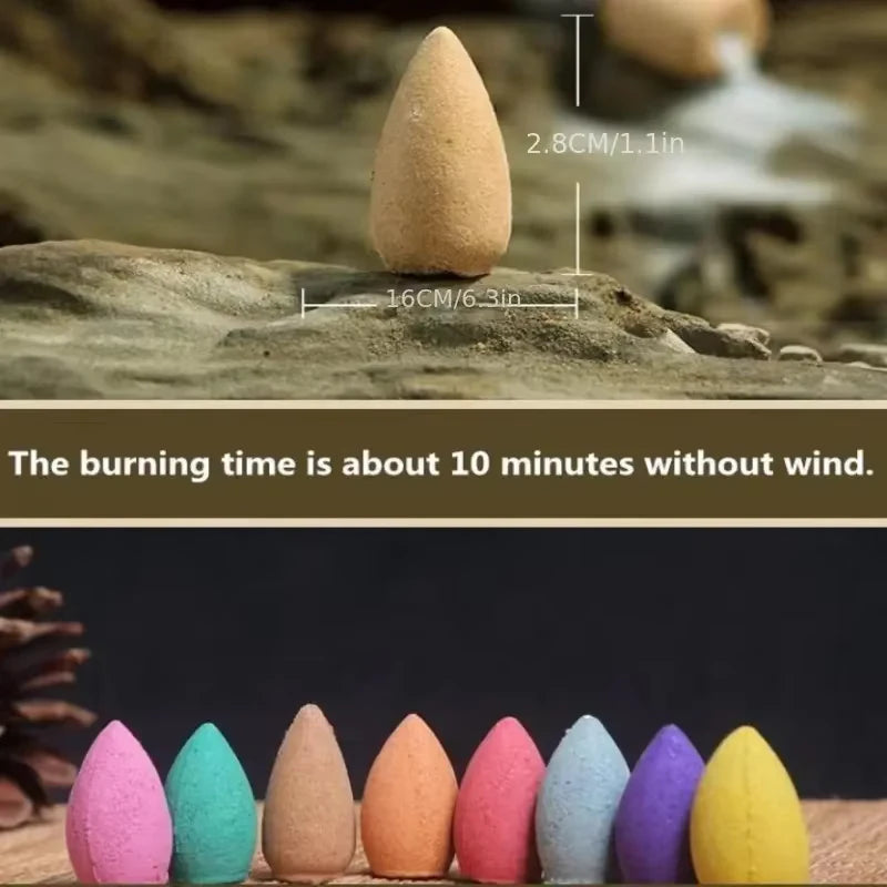 Backflow Incense Cones – Mixed Natural Scents for Waterfall Burners, Yoga & Aromatherapy Gift