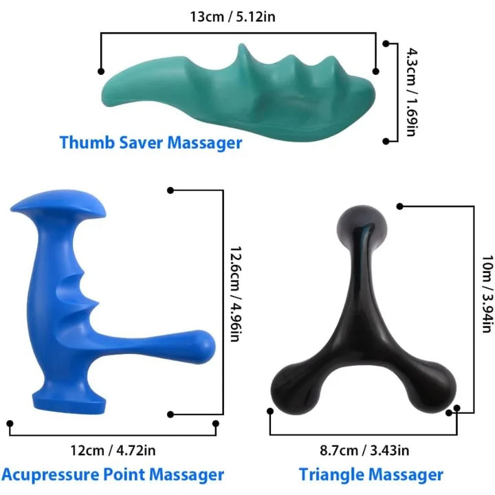 Manual trigger point massage tool and thumb protector for full body deep tissue massage with 3 massage knobs