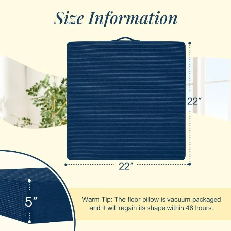 Solid Square Floor Pillows, Large Meditation Floor Pillow Seating Cushion with Thick Memory Foam & Washable Velvet Cover, 2 Pack