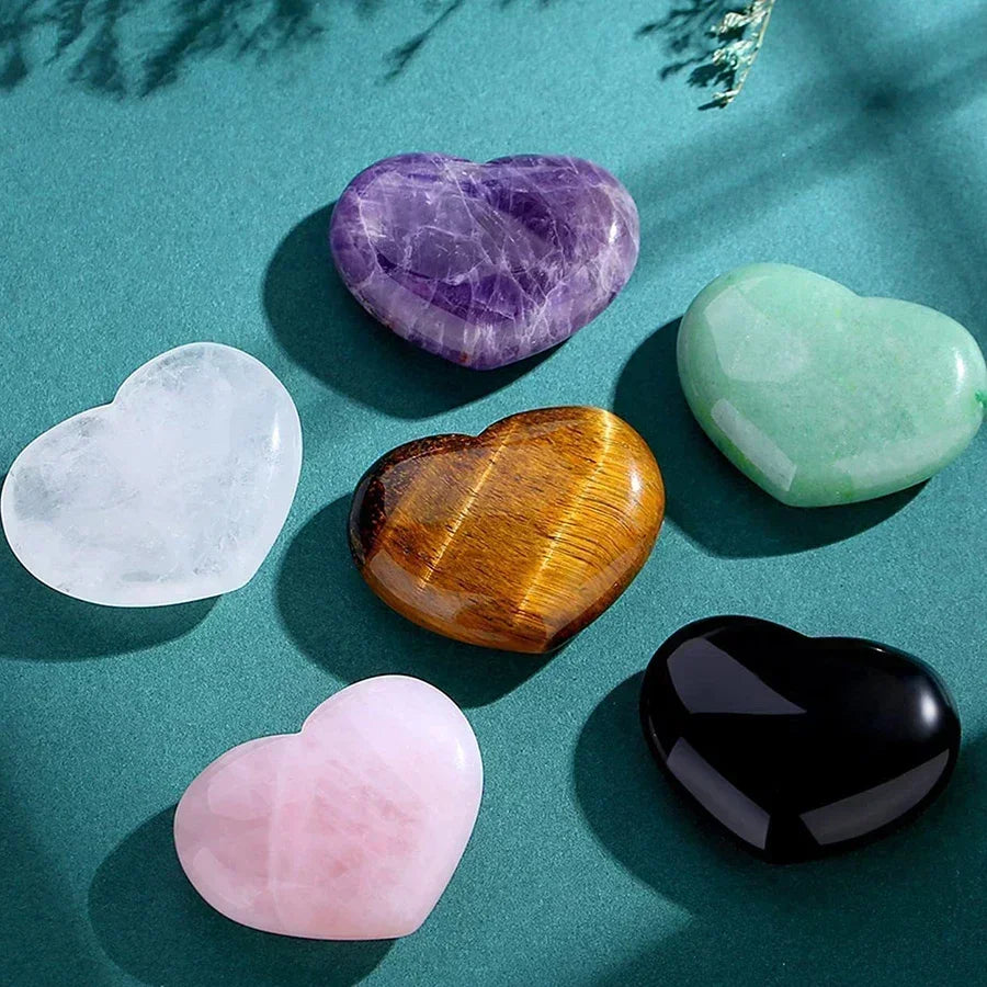Heart Shaped Natural Crystal Stones – Amethyst & Agate Healing Crystals (10/20/30pcs, 20mm)
