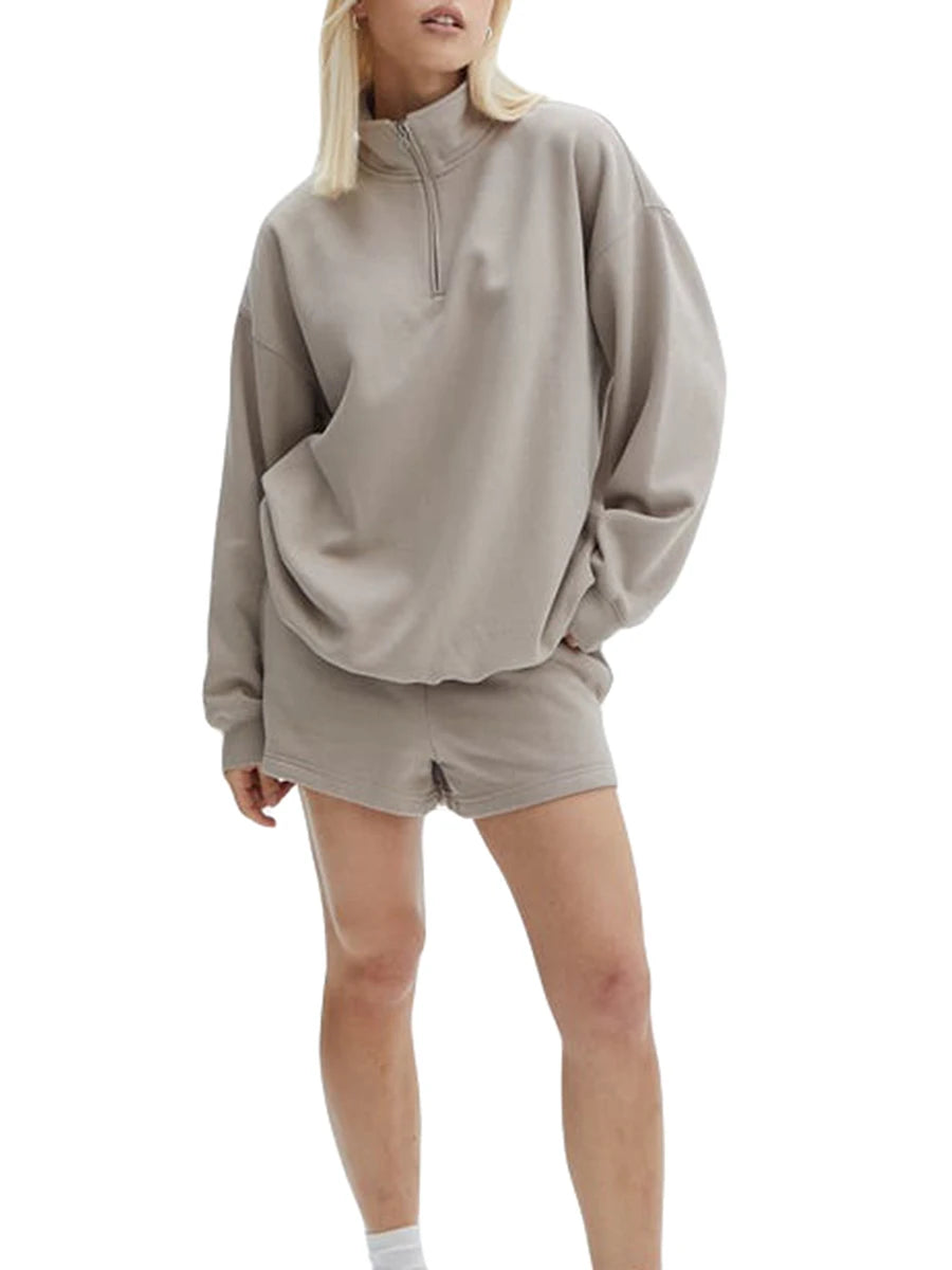 Women’s Long Sleeve Zipped Sweatshirt & Shorts Set – Activewear