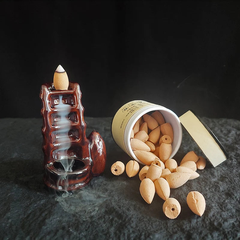 45pcs Backflow Incense Cones – Natural Sandalwood & Wormwood Reflux Incense for Yoga, Meditation & Tea Room