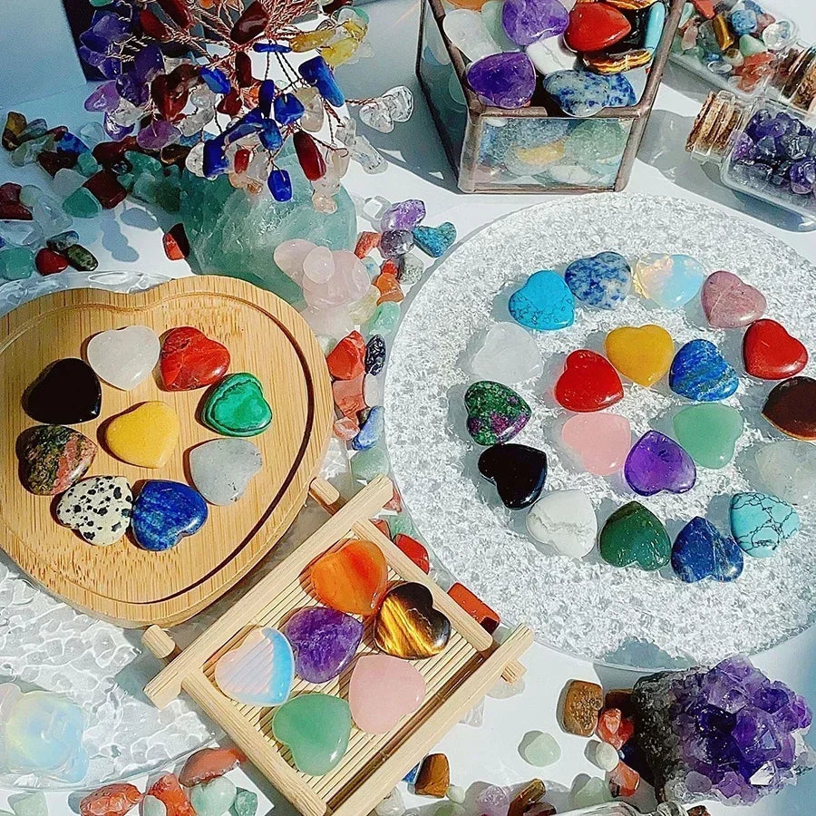 Heart Shaped Natural Crystal Stones – Amethyst & Agate Healing Crystals (10/20/30pcs, 20mm)