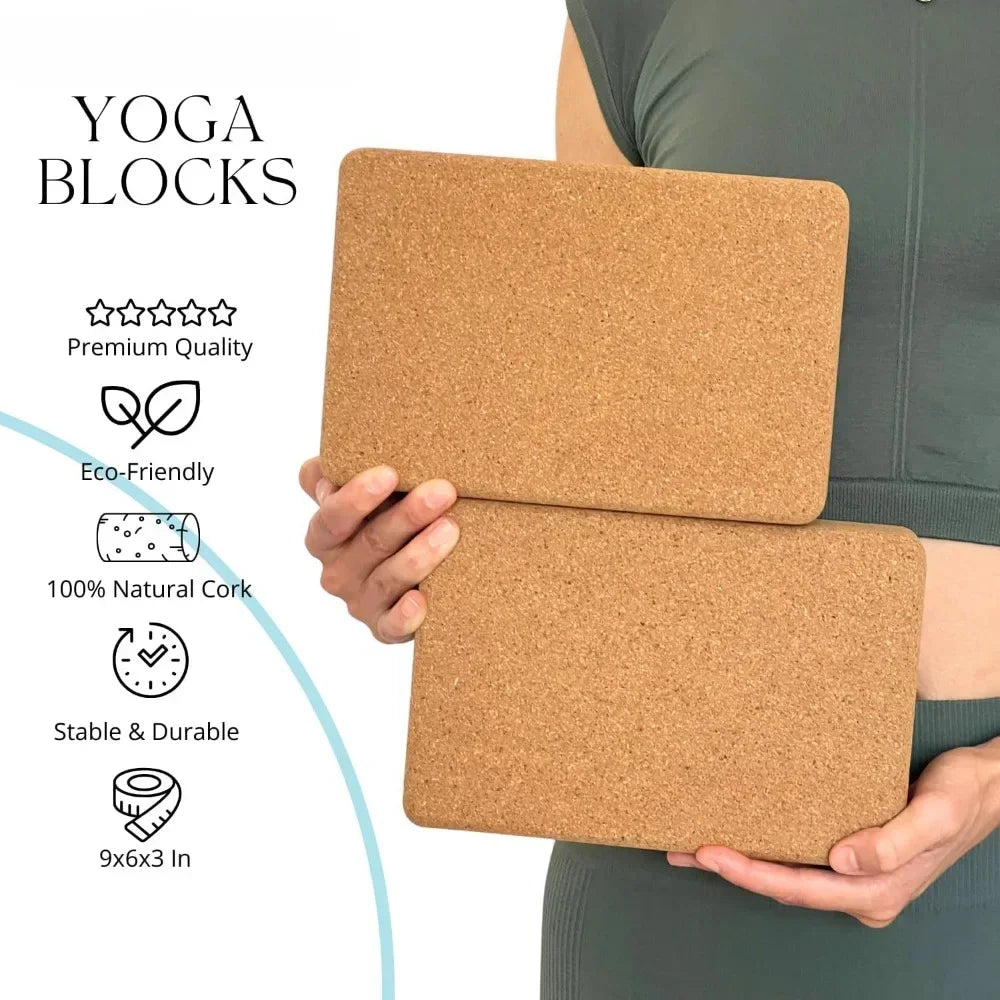 5-Piece Premium Cork Yoga Kit with Mat, Blocks, Strap & Bag