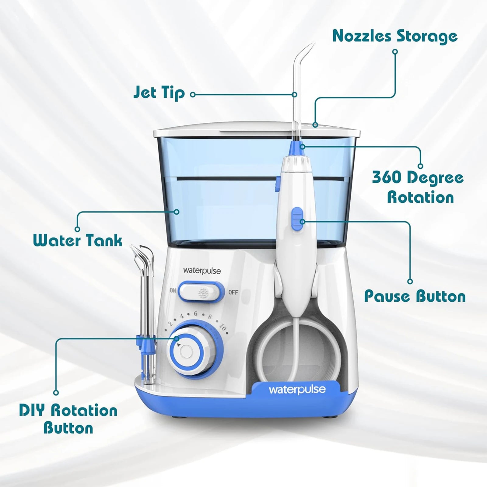 Waterpulse Electric Water Flosser – 800ML Oral Irrigator 5x Tips