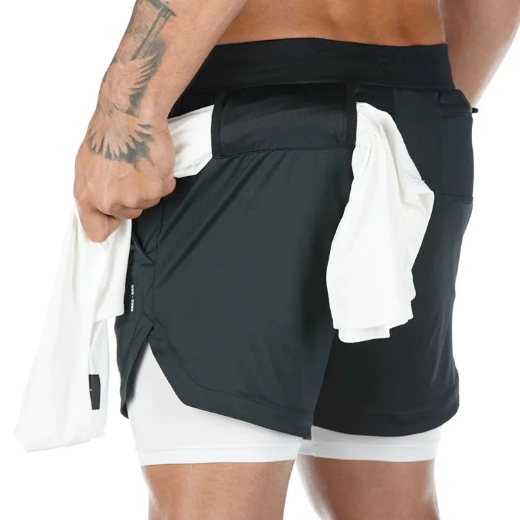 Men’s Camo 2-in-1 Running & Gym Shorts – Quick-Dry