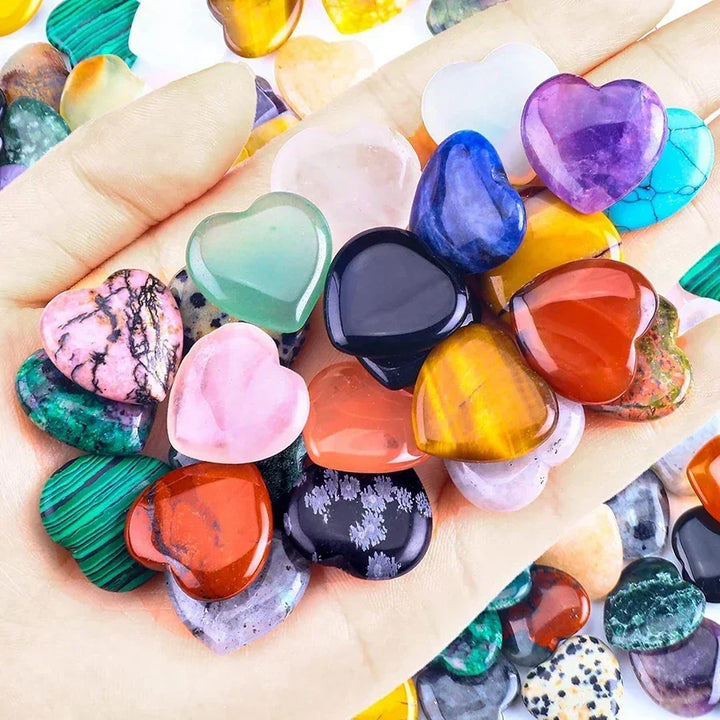 Heart Shaped Natural Crystal Stones – Amethyst & Agate Healing Crystals (10/20/30pcs, 20mm)