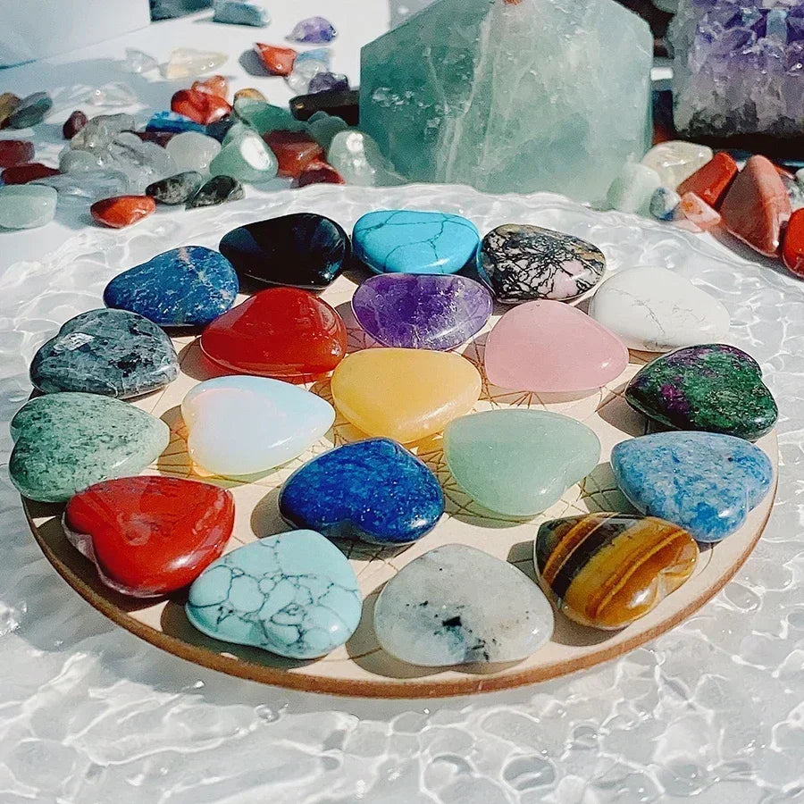 Heart Shaped Natural Crystal Stones – Amethyst & Agate Healing Crystals (10/20/30pcs, 20mm)
