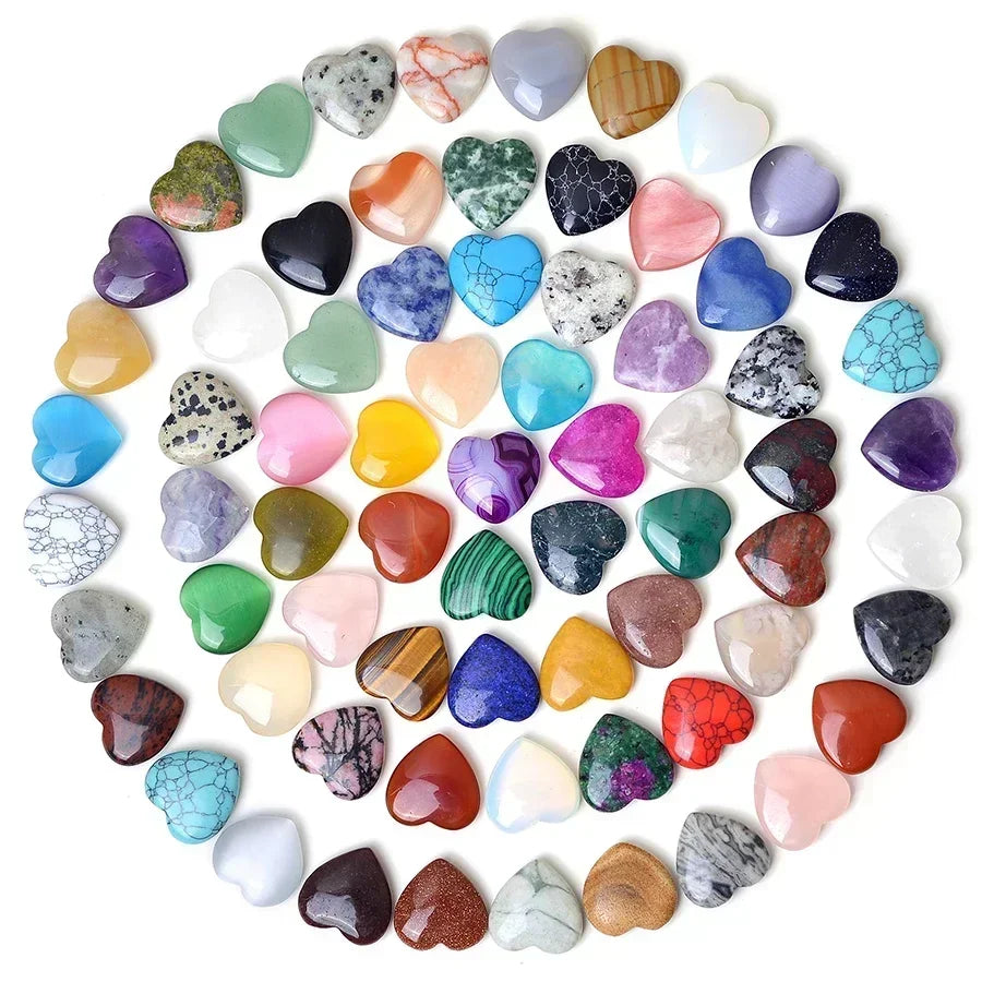 Heart Shaped Natural Crystal Stones – Amethyst & Agate Healing Crystals (10/20/30pcs, 20mm)