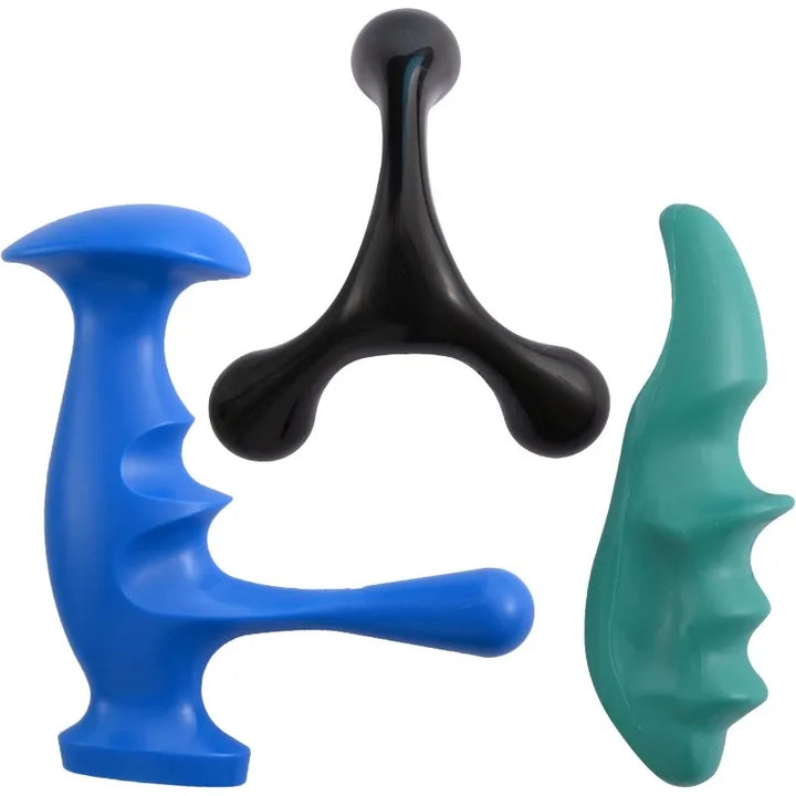 Manual trigger point massage tool and thumb protector for full body deep tissue massage with 3 massage knobs