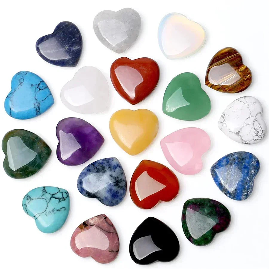 Heart Shaped Natural Crystal Stones – Amethyst & Agate Healing Crystals (10/20/30pcs, 20mm)